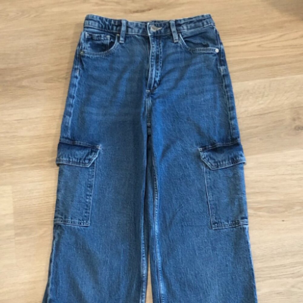 H&M Dark Blue High Waist Wide Baggy Jeans 24 in. Waist